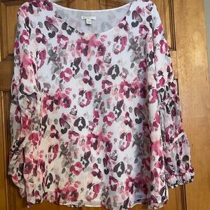 Cato Pink and Gray Floral Blouse